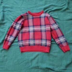 Janie and Jack Boys Winter Red Plaid 100% Cotton Tartan Sweater - Size 4 - EUC